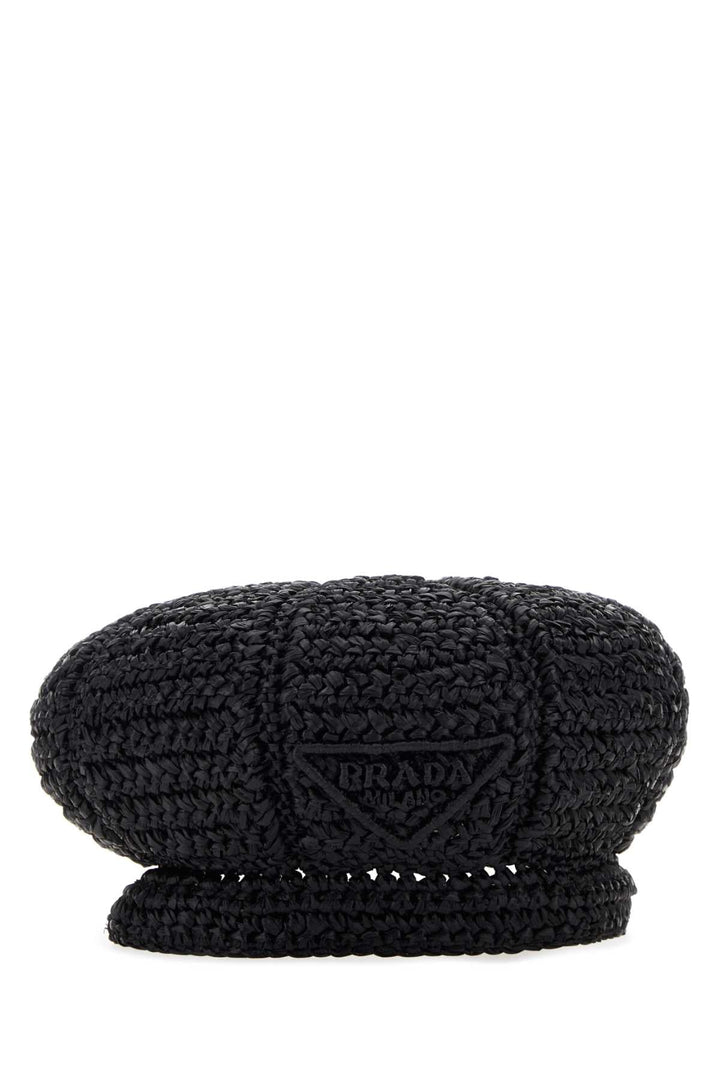 Prada Women Black Rafia Baker Boy Hat