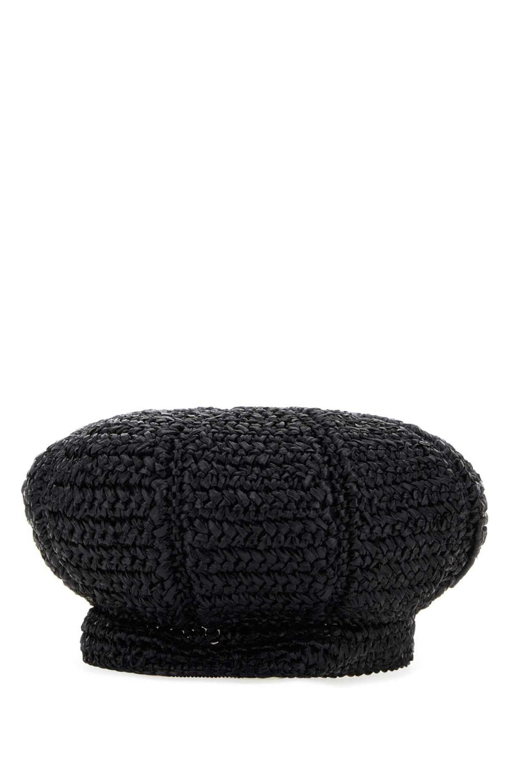 Prada Women Black Rafia Baker Boy Hat