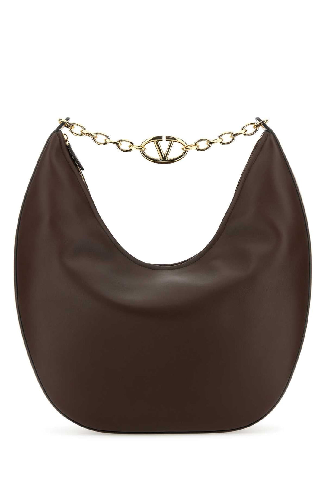 Valentino Garavani Women Brown Leather Medium Vlogo Moon Shoulder Bag