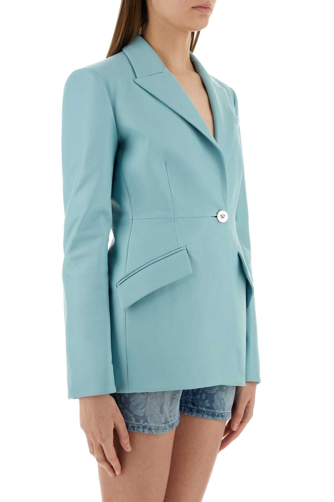 Versace Women Light-Blue Leather Blazer