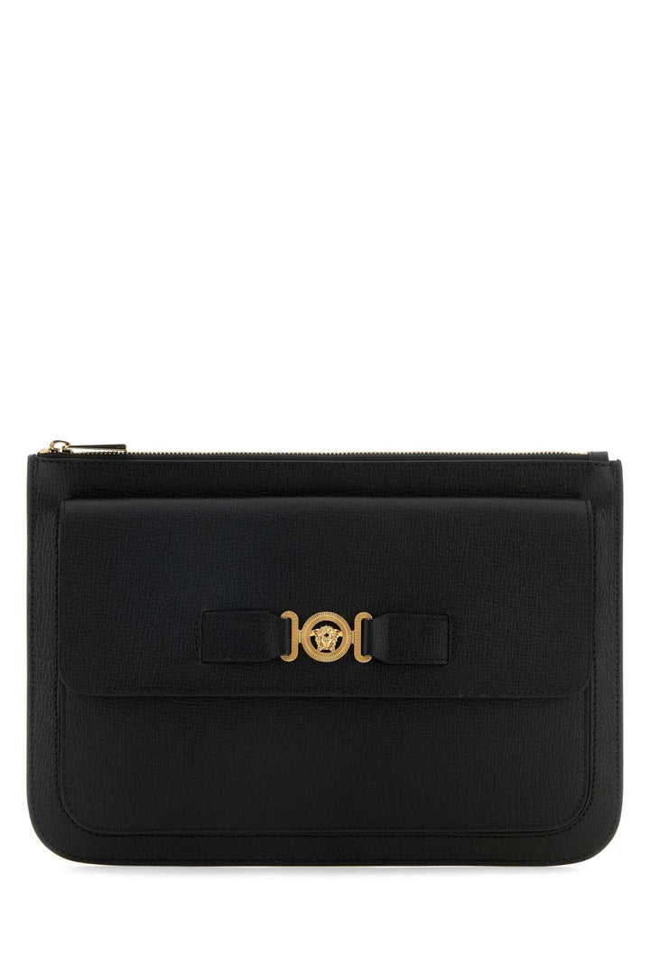 Versace Men Black Leather Large Medusa Biggie Clutch