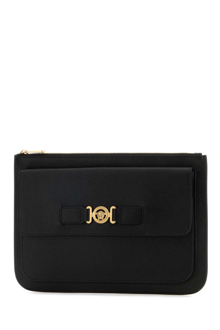 Versace Men Black Leather Large Medusa Biggie Clutch