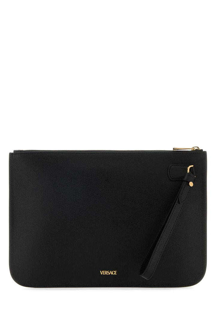 Versace Men Black Leather Large Medusa Biggie Clutch