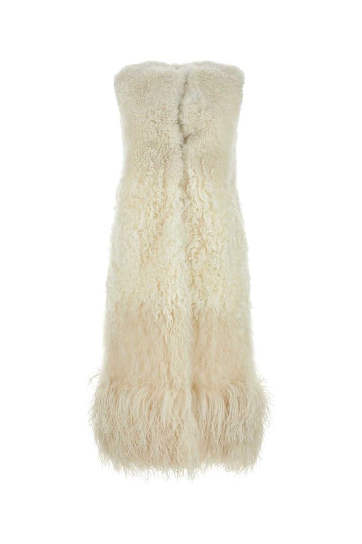 Prada Women Ivory Sleeveless Fur Coat