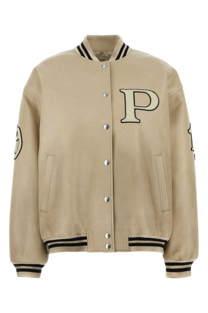 Prada Women Ivory Leather Bomber Jacket