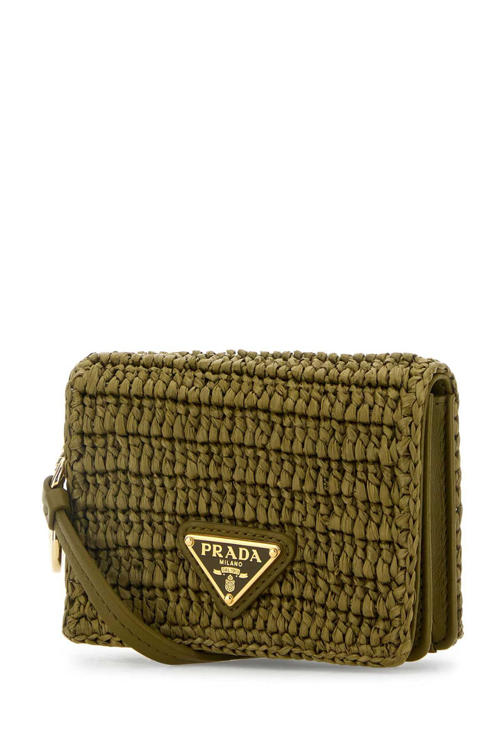 Prada Women Olive Green Raffia Card Holder
