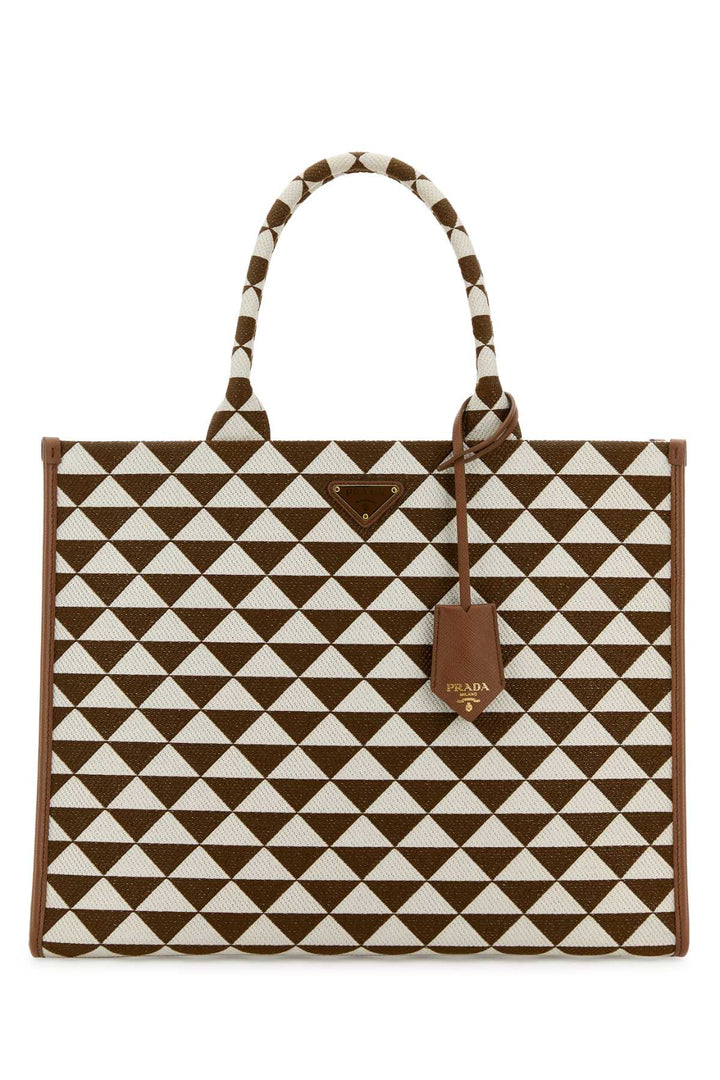 Prada Women Embroidered Fabric Large Symbole Shopping Bag