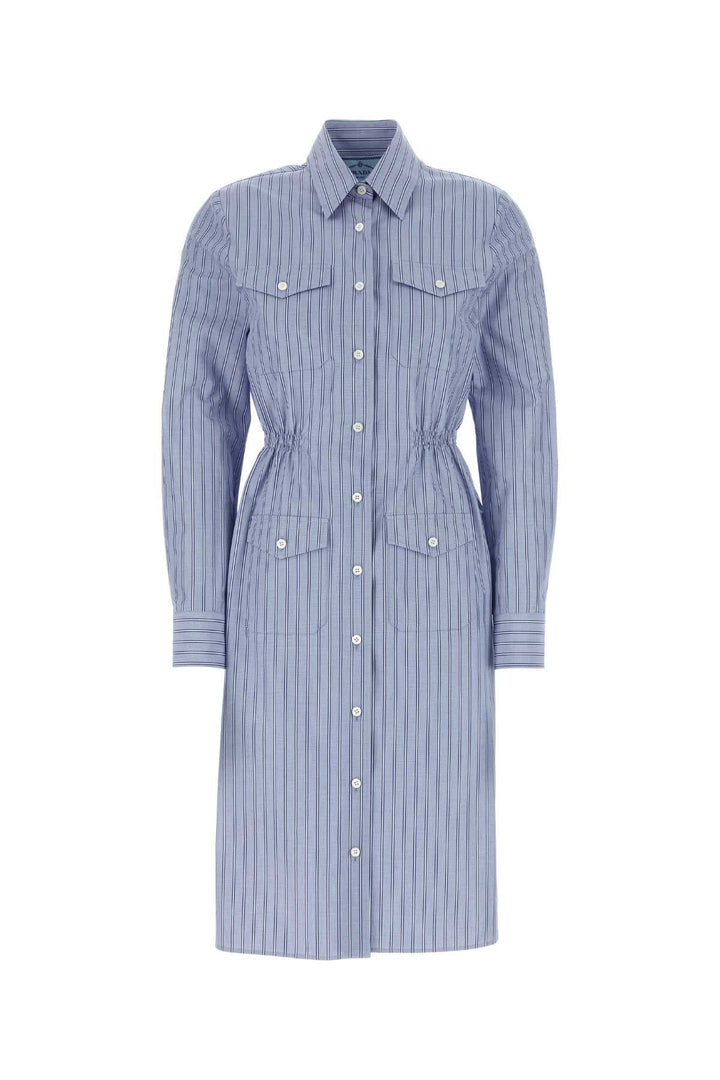 Prada Women Embroidered Chambray Shirt Dress