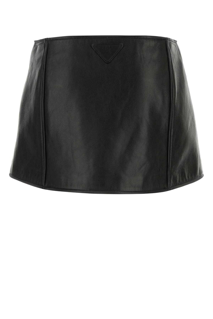 Prada Women Black Leather Mini Skirt