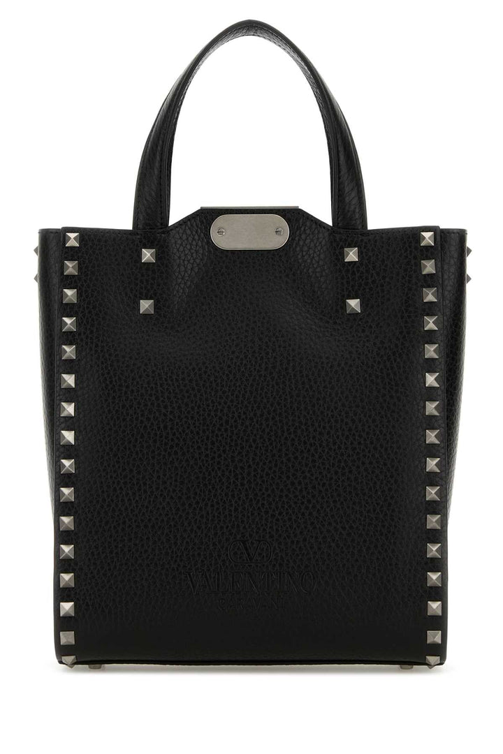 Valentino Garavani Men Black Leather Rockstud Handbag