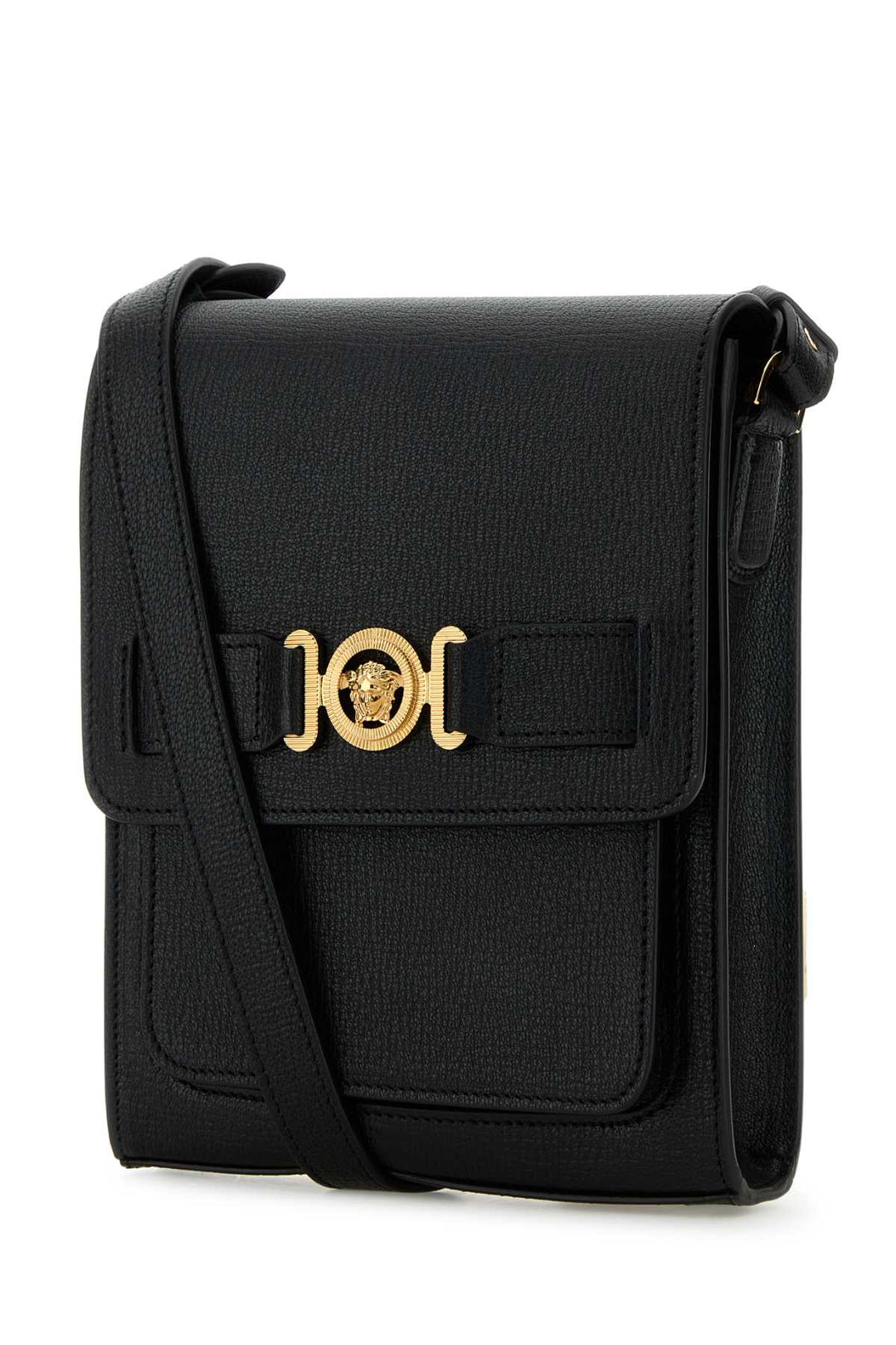 Versace Men Black Leather Medusa Biggie Crossbody Bag