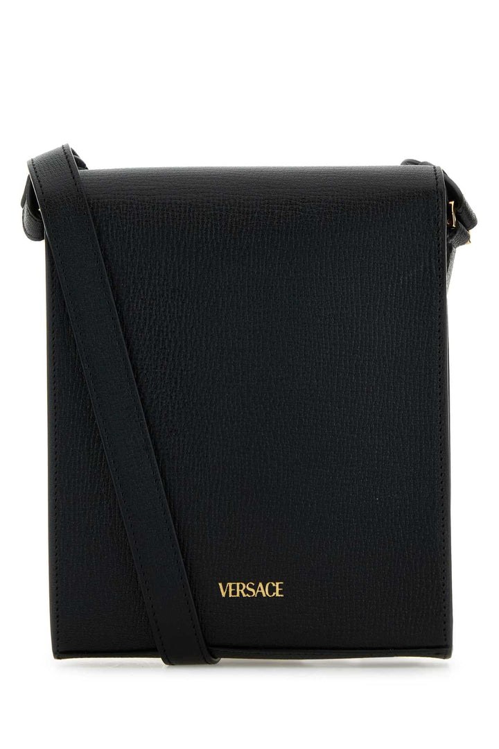 Versace Men Black Leather Medusa Biggie Crossbody Bag