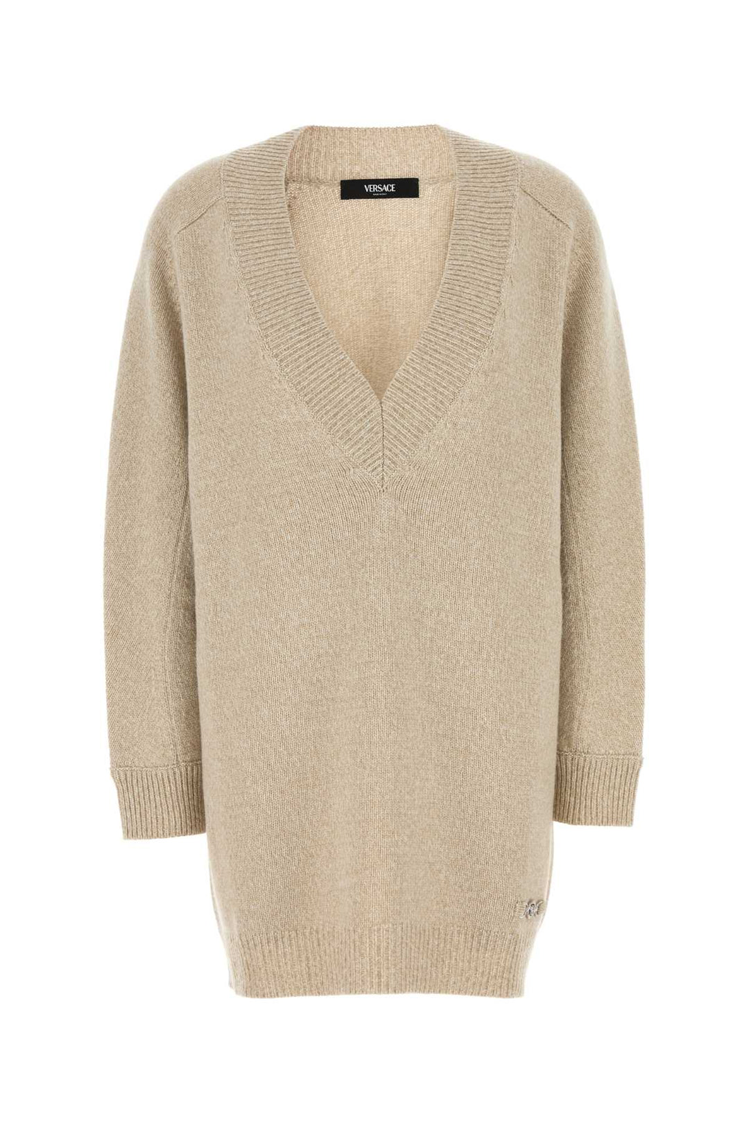 Versace Women Melange Beige Wool Blend Sweater Dress