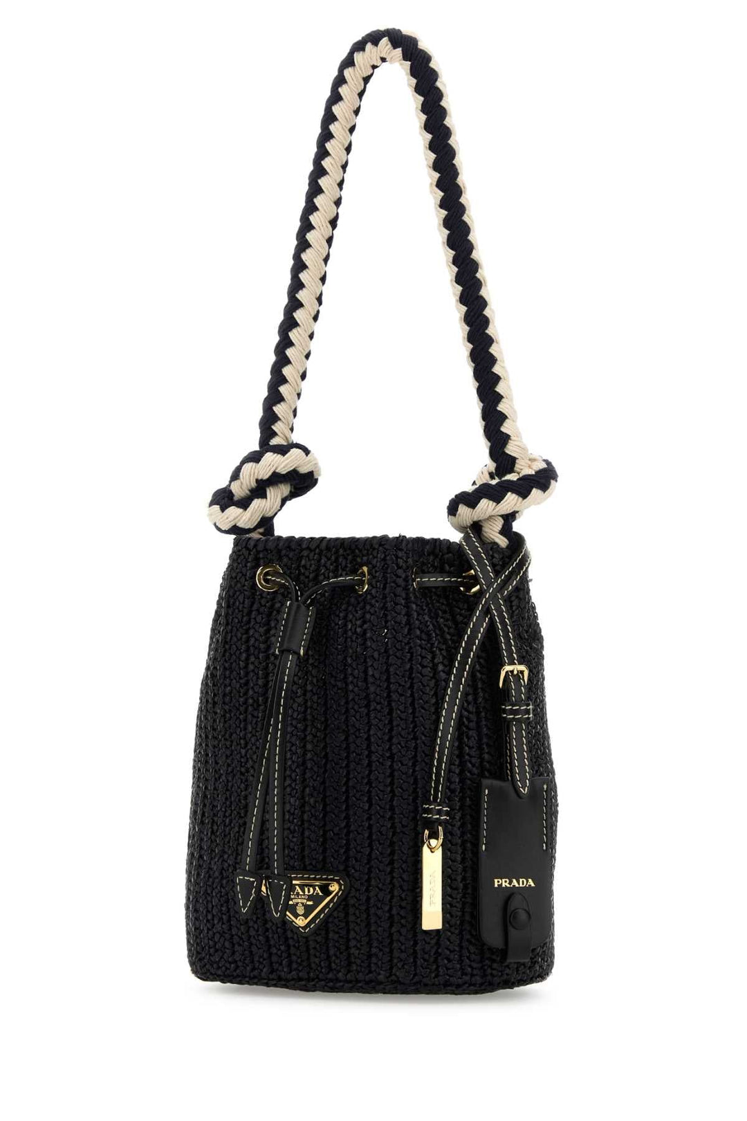 Prada Women Black Crochet Mini Bucket Bag