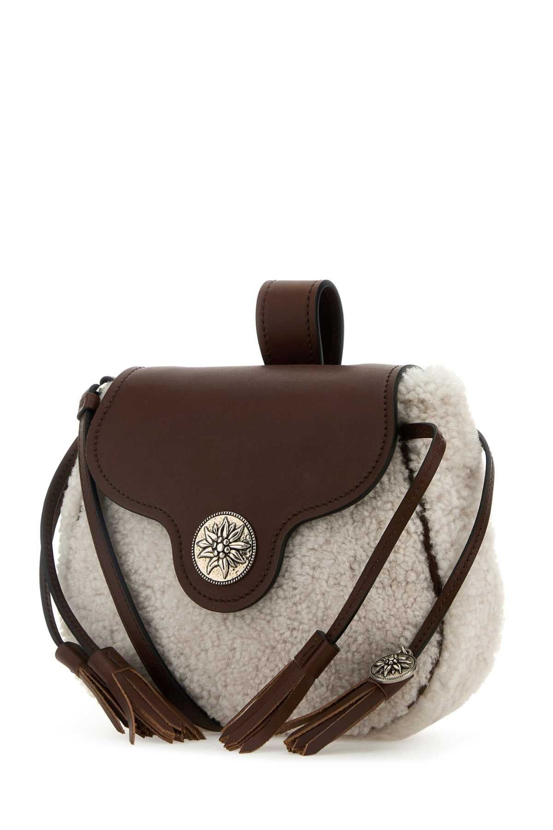 Prada Women Sand Shearling Crossbody Bag