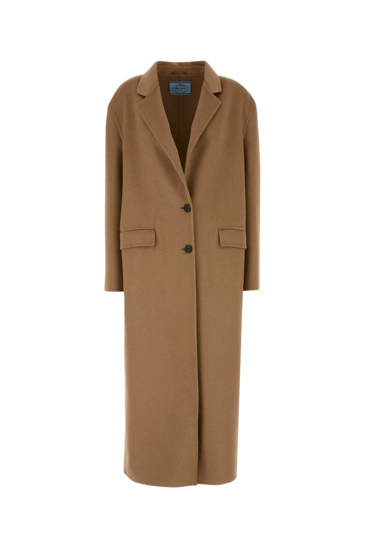 Prada Women Camel Wool Blend Coat
