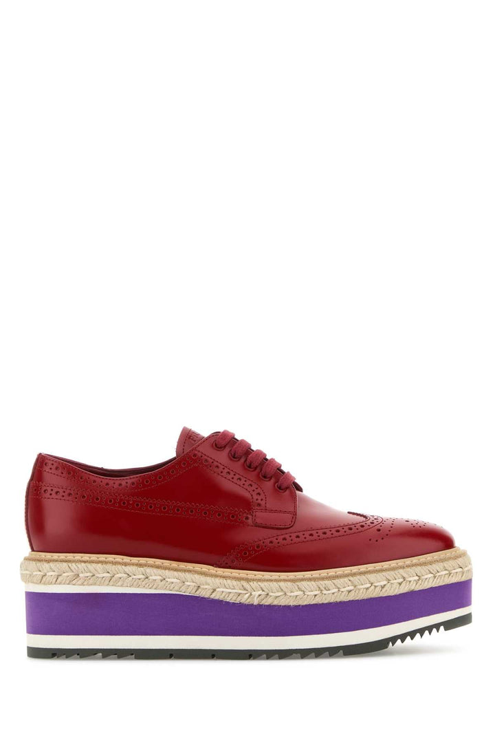Prada Women Red Leather Lace-Up Shoes