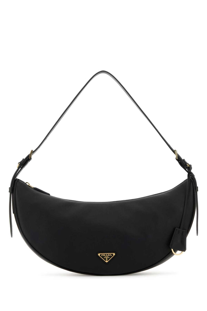 Prada Women Black Leather Large Prada Demi-Lune Crossbody Bag