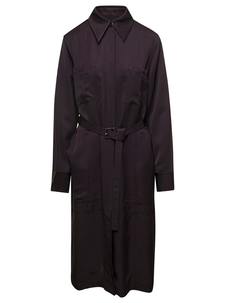 Jil Sander Women Brown Belted Coat With Classic Collar In Viscose Twill Woman
