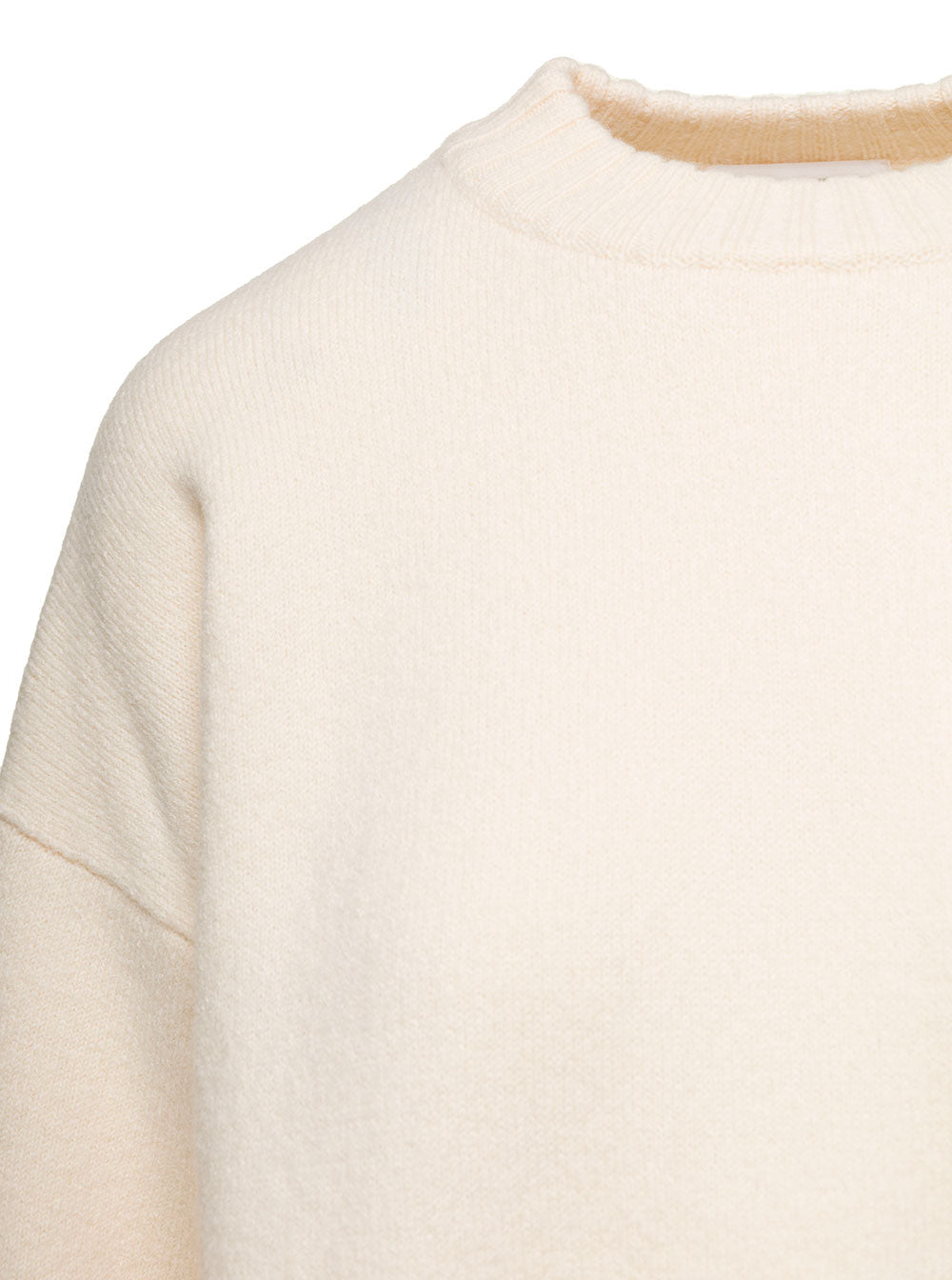 Jil Sander Women Oversized White Crewneck Sweater With Shorter Hem At The Front In Wool Woman