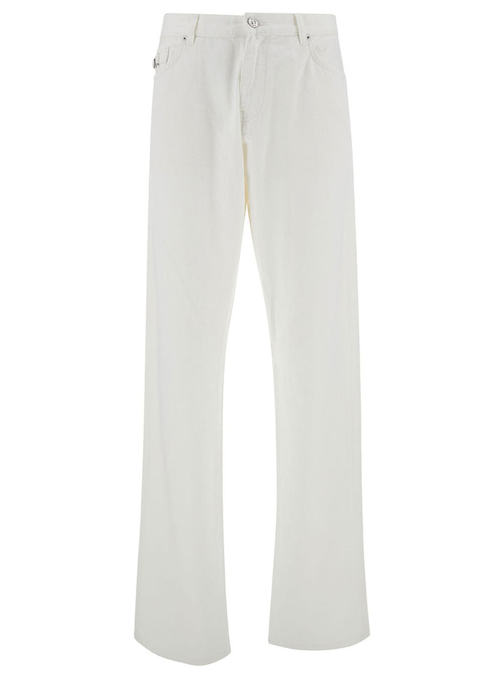 Versace Men White Five-Pocket Jeans With Logo Patch In Cotton Denim Man
