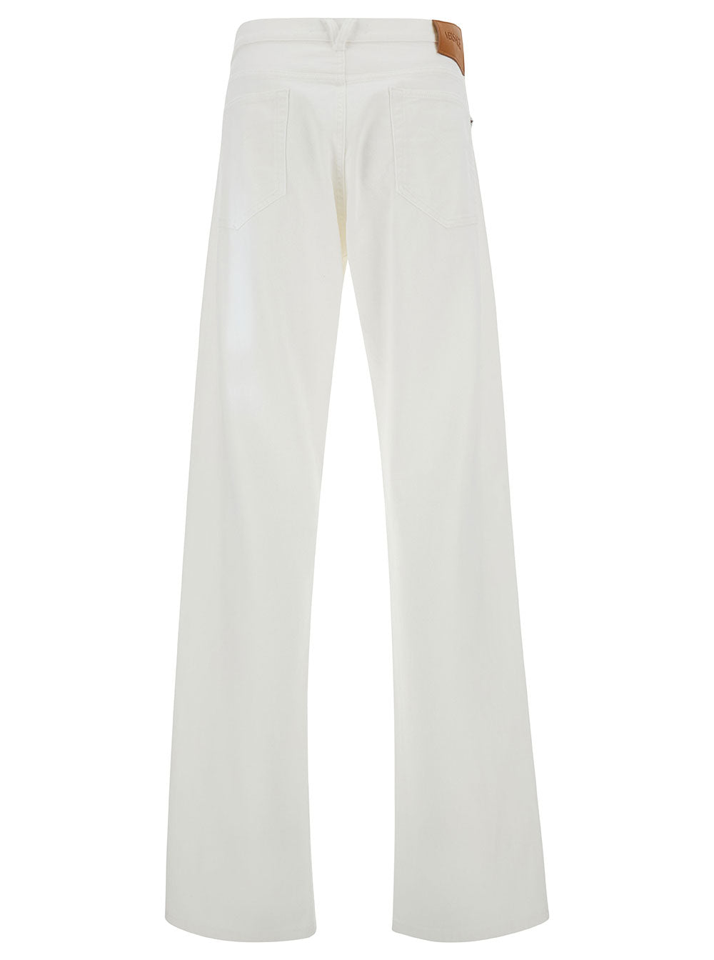 Versace Men White Five-Pocket Jeans With Logo Patch In Cotton Denim Man