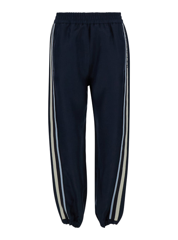 Moncler Women Blue Joggers Pants With Embroidery In Technical Fabric Woman