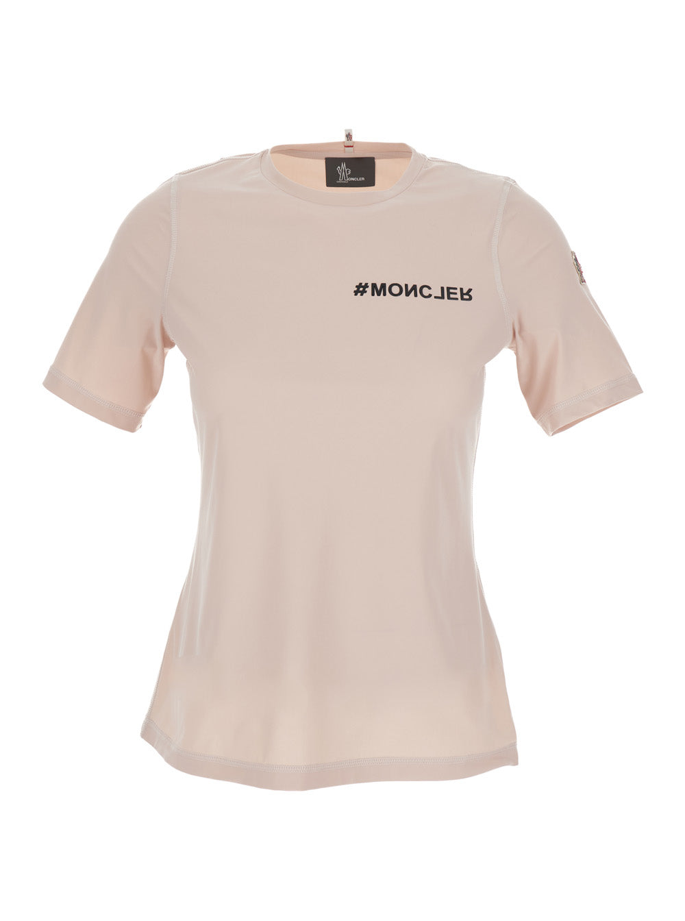 Moncler Grenoble Women Pink Crew Neck T-Shirt In Techno Fabric Stretch Woman