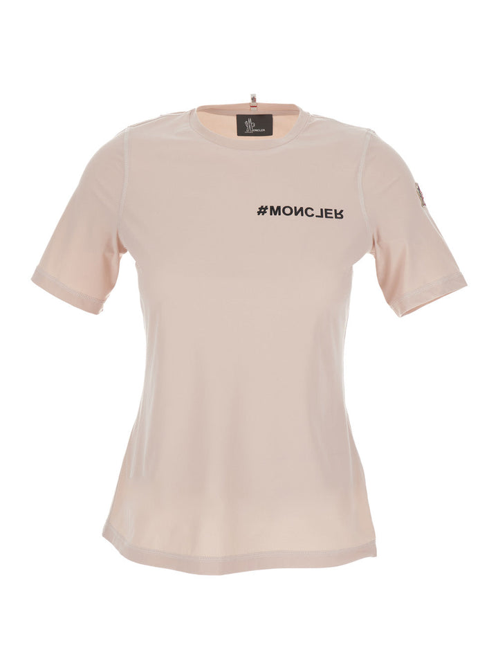Moncler Grenoble Women Pink Crew Neck T-Shirt In Techno Fabric Stretch Woman