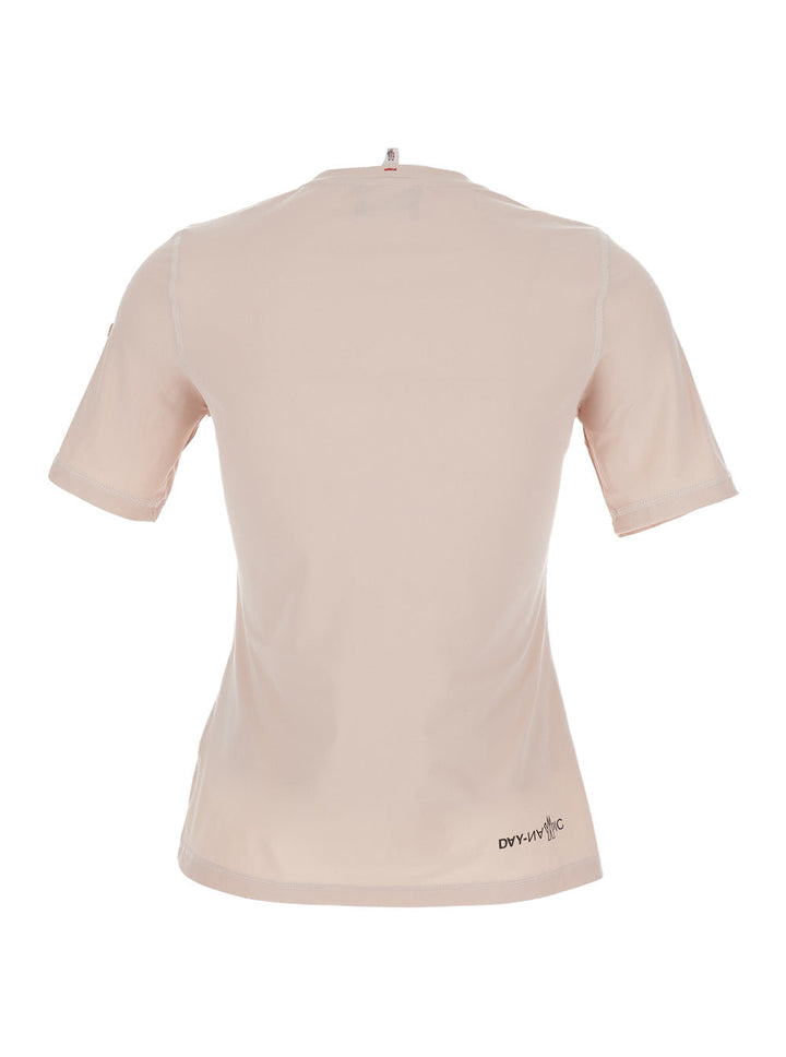 Moncler Grenoble Women Pink Crew Neck T-Shirt In Techno Fabric Stretch Woman