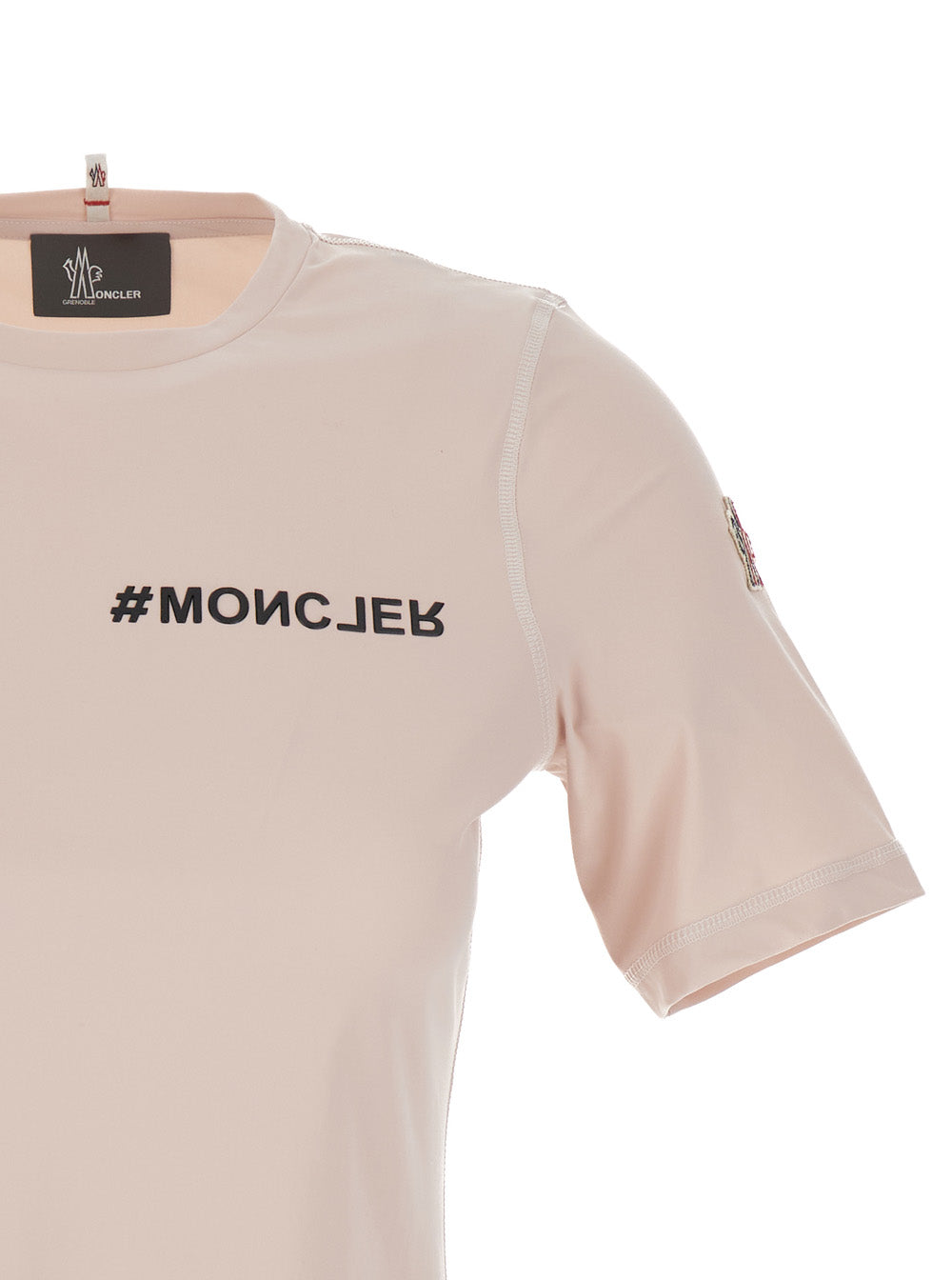 Moncler Grenoble Women Pink Crew Neck T-Shirt In Techno Fabric Stretch Woman