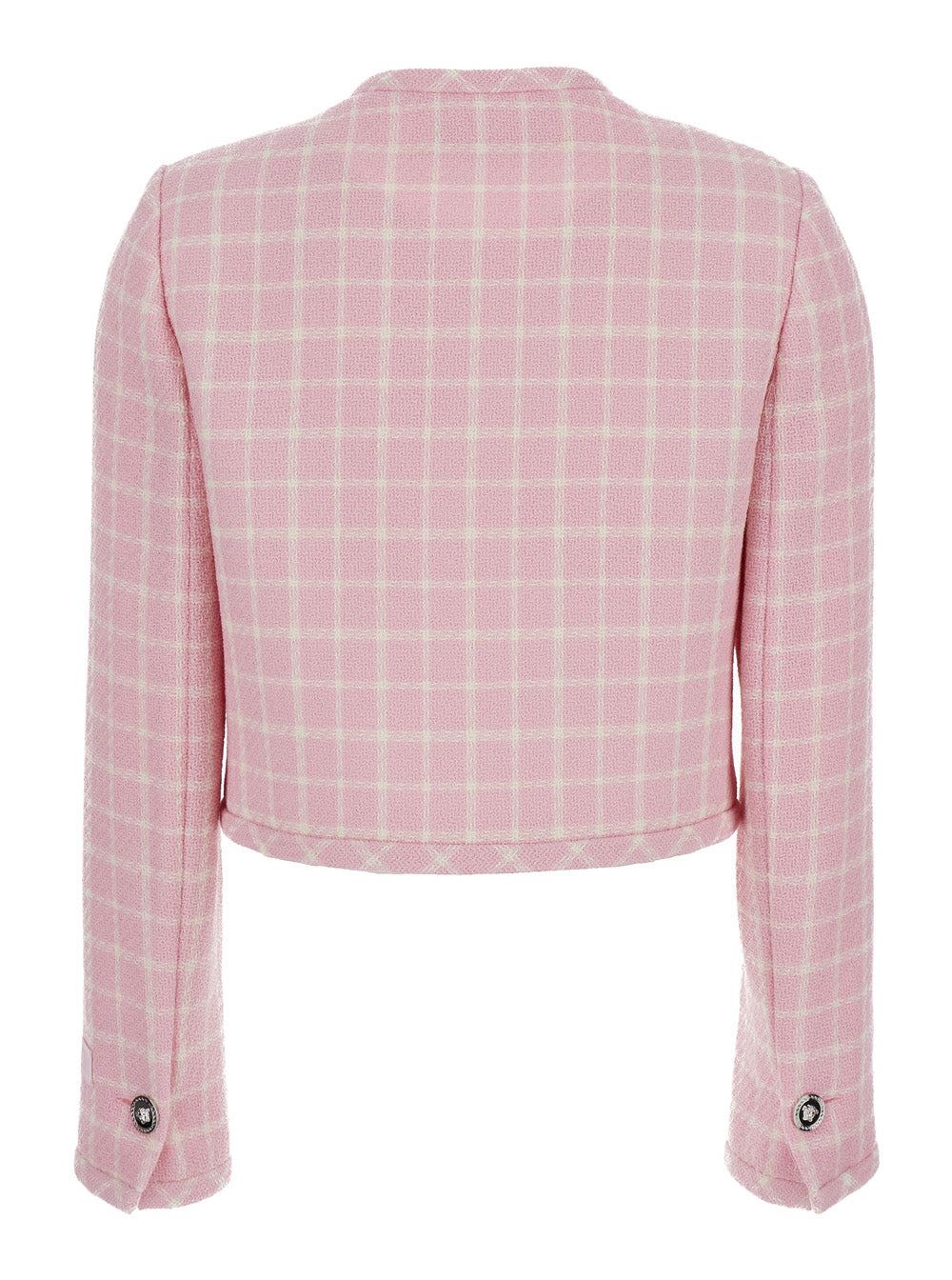 Versace Women Pink Checked Tweed Jacket With Medusa Head Buttons In Wool Blend Woman