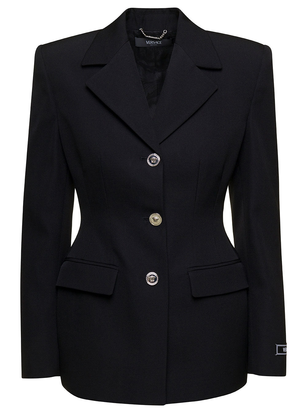 Versace Women Black Hourglass Single-Breasted Blazer In Wool Woman