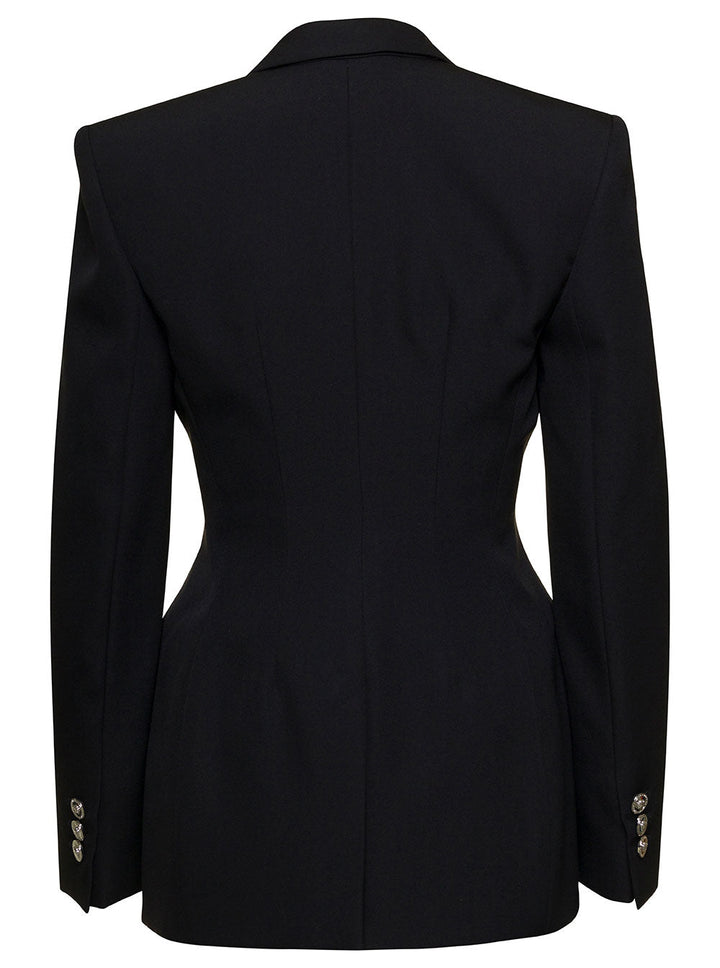Versace Women Black Hourglass Single-Breasted Blazer In Wool Woman