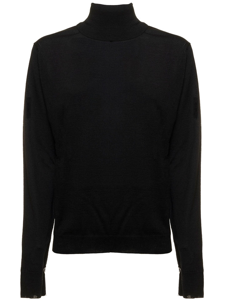 Maison Margiela Women Black Turtle Neck With Contrasting Stitching Detail In Wool Woman