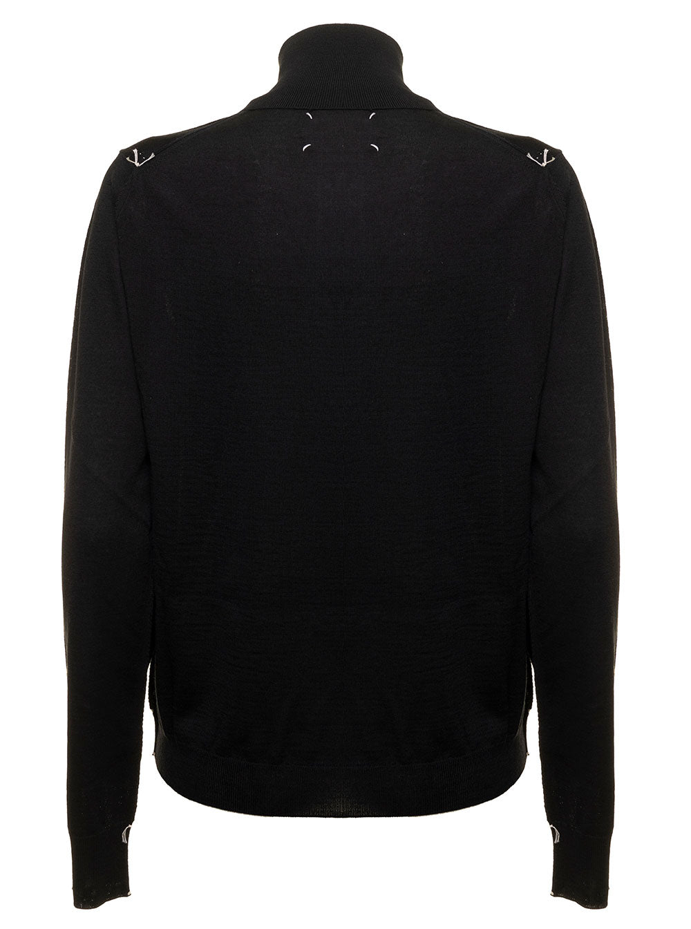 Maison Margiela Women Black Turtle Neck With Contrasting Stitching Detail In Wool Woman