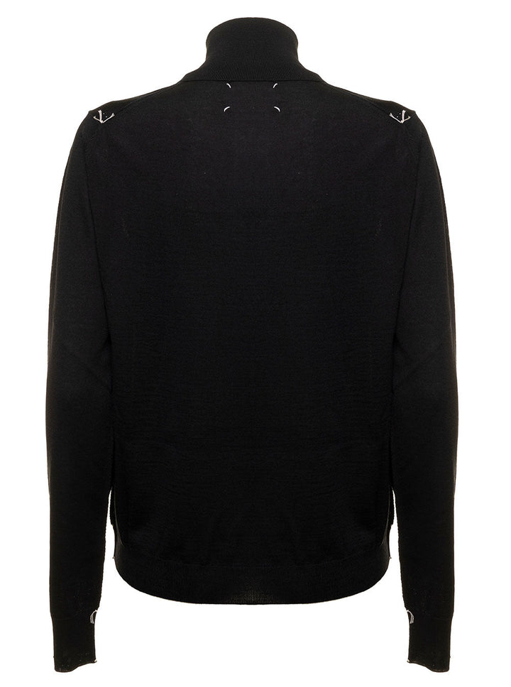 Maison Margiela Women Black Turtle Neck With Contrasting Stitching Detail In Wool Woman