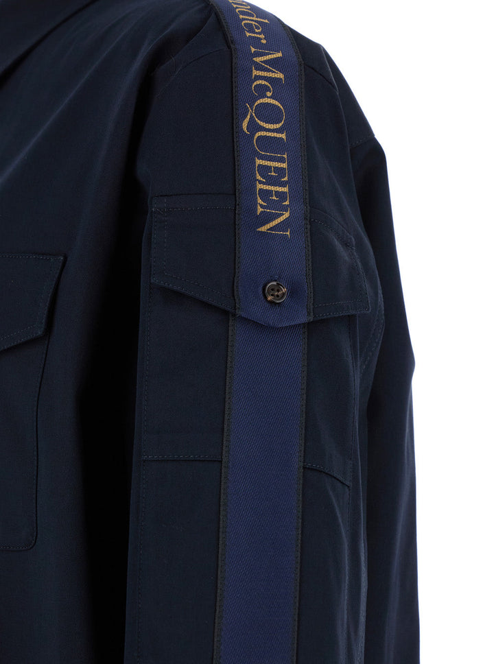 Alexander Mcqueen Men Blue Shirt With Pointed Collar In Cotton Man