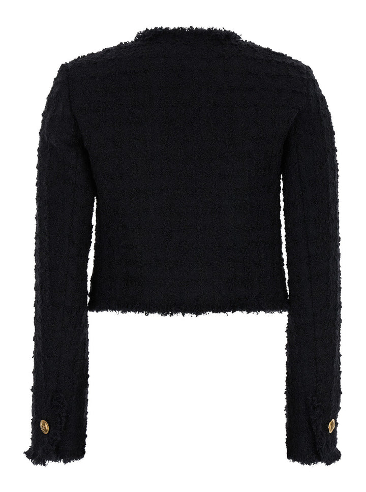 Versace Women Black Crop Jacket With Jewel Buttons In Tweed Woman
