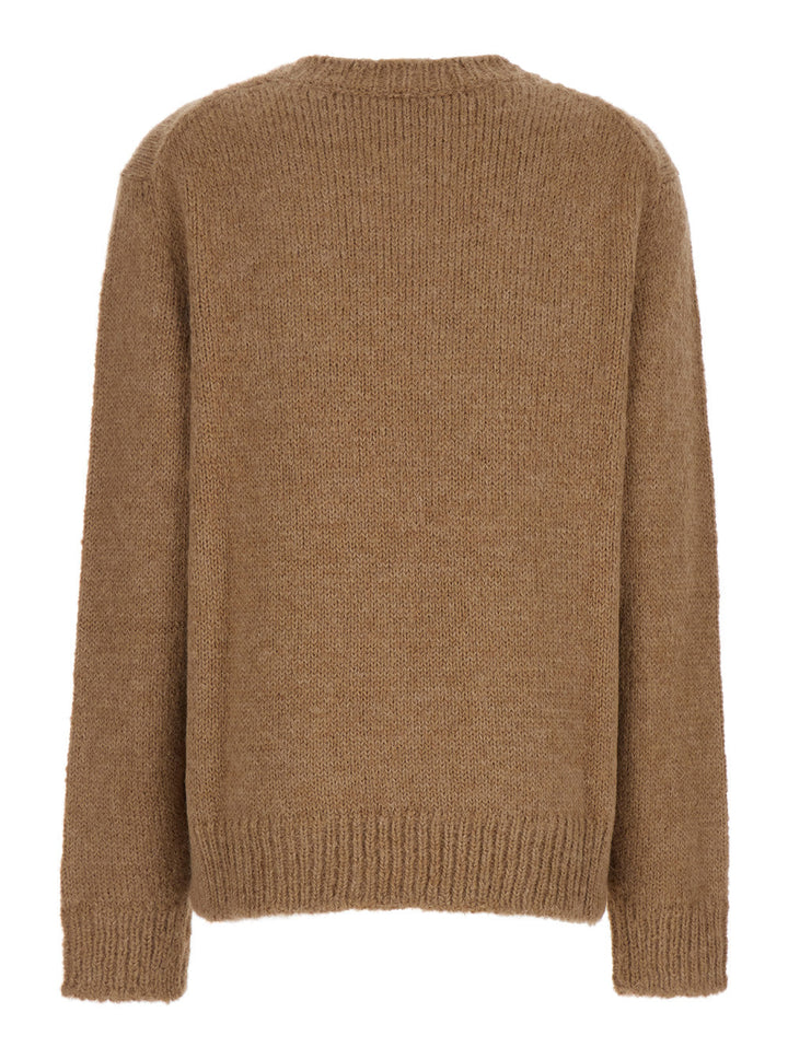 Jil Sander Women Oversized Beige Sweater With Ribbed Trim In Wool Woman