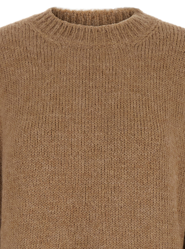 Jil Sander Women Oversized Beige Sweater With Ribbed Trim In Wool Woman