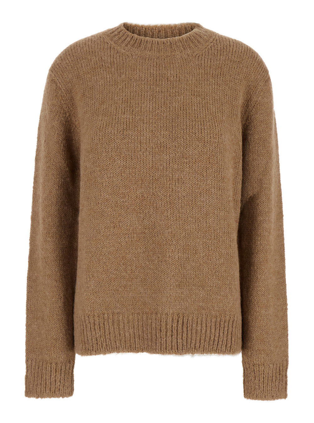 Jil Sander Women Oversized Beige Sweater With Ribbed Trim In Wool Woman