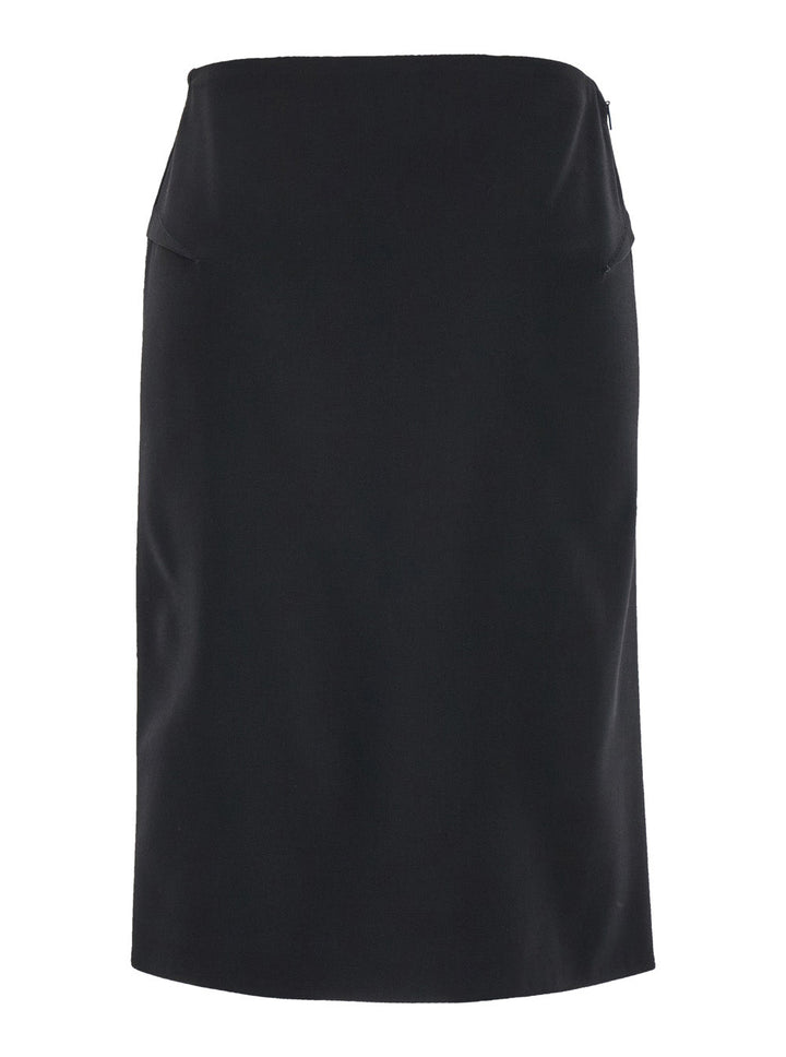 Versace Women Black Midi Skirt With Side Slit In Stretch Wool Woman