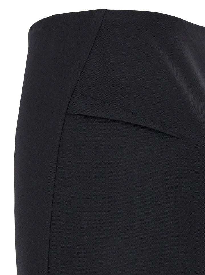 Versace Women Black Midi Skirt With Side Slit In Stretch Wool Woman