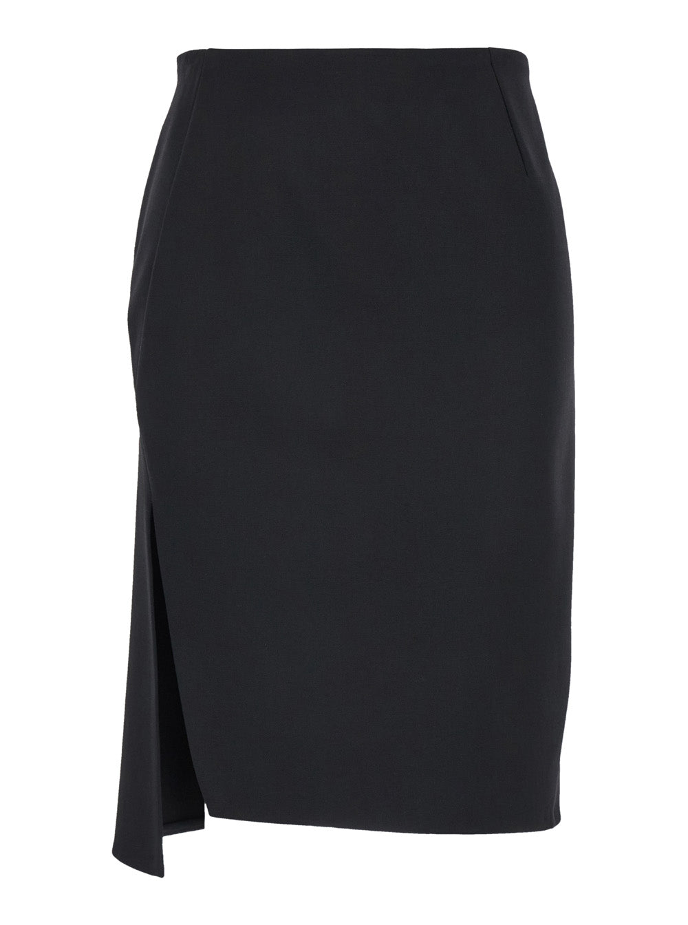 Versace Women Black Midi Skirt With Side Slit In Stretch Wool Woman