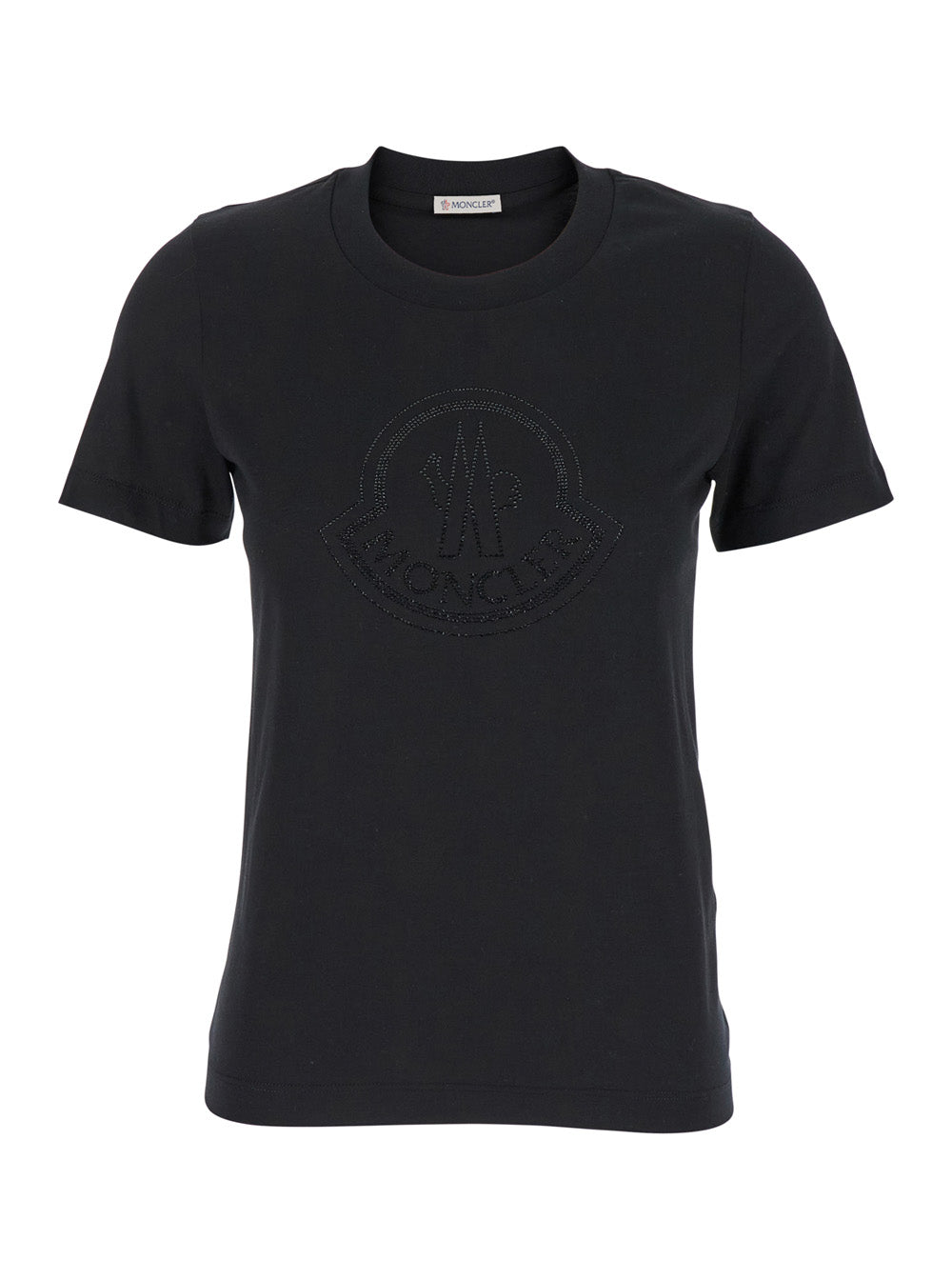Moncler Women Black T-Shirt With Rhinestone Logo In Cotton Woman