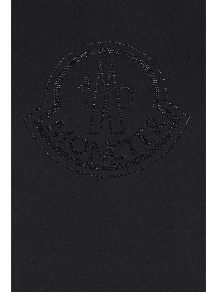 Moncler Women Black T-Shirt With Rhinestone Logo In Cotton Woman