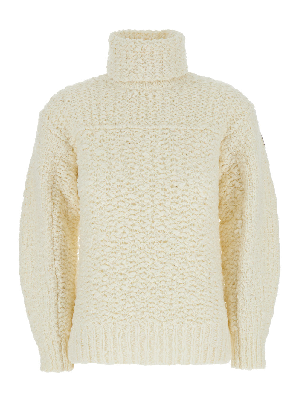 Moncler Grenoble Women White Turtleneck Sweater With Logo Patch In Virgin Wool Blend Woman
