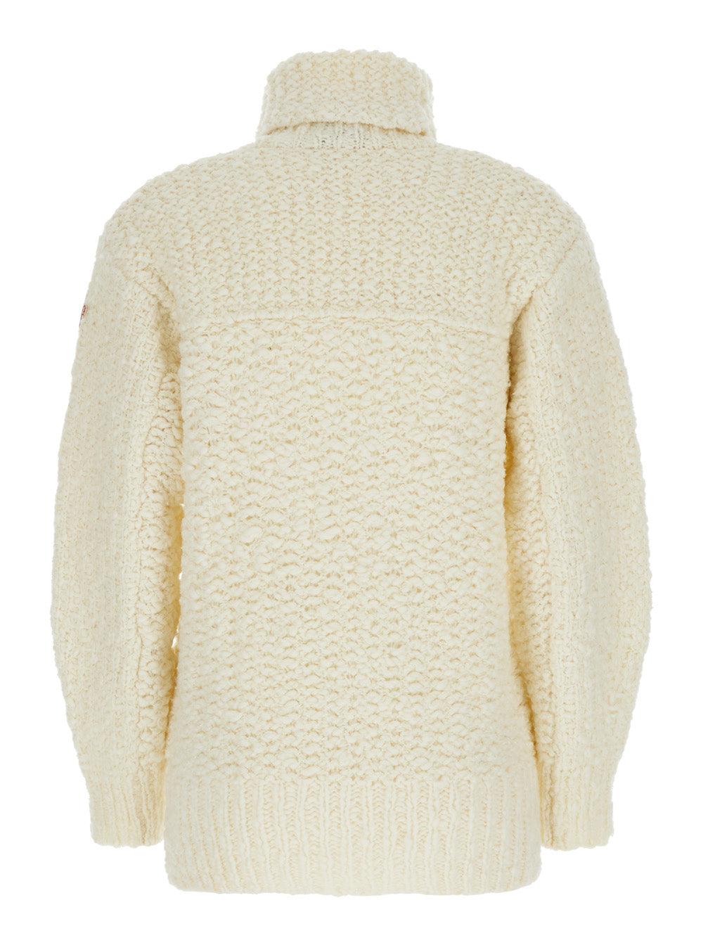 Moncler Grenoble Women White Turtleneck Sweater With Logo Patch In Virgin Wool Blend Woman