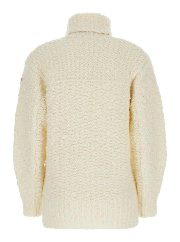 Moncler Grenoble Women White Turtleneck Sweater With Logo Patch In Virgin Wool Blend Woman